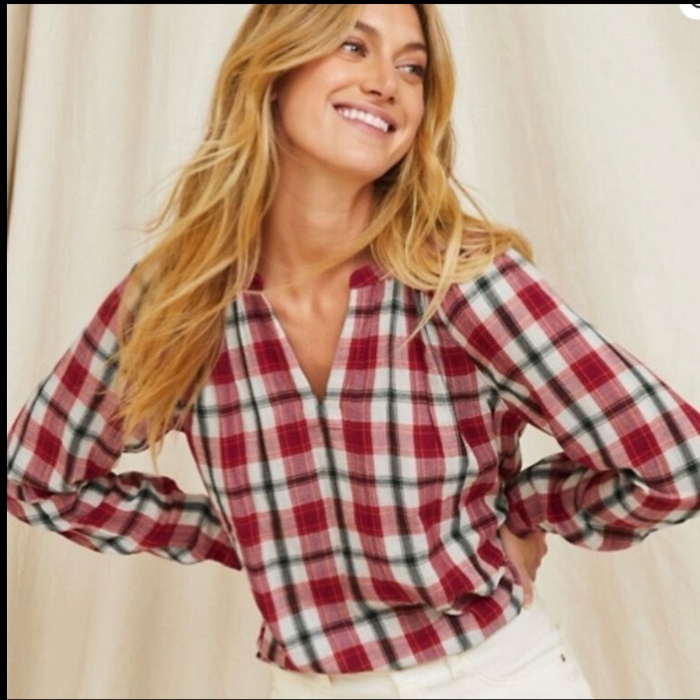 NWT Garnet Hill organic cotton Plaid Blouse Small